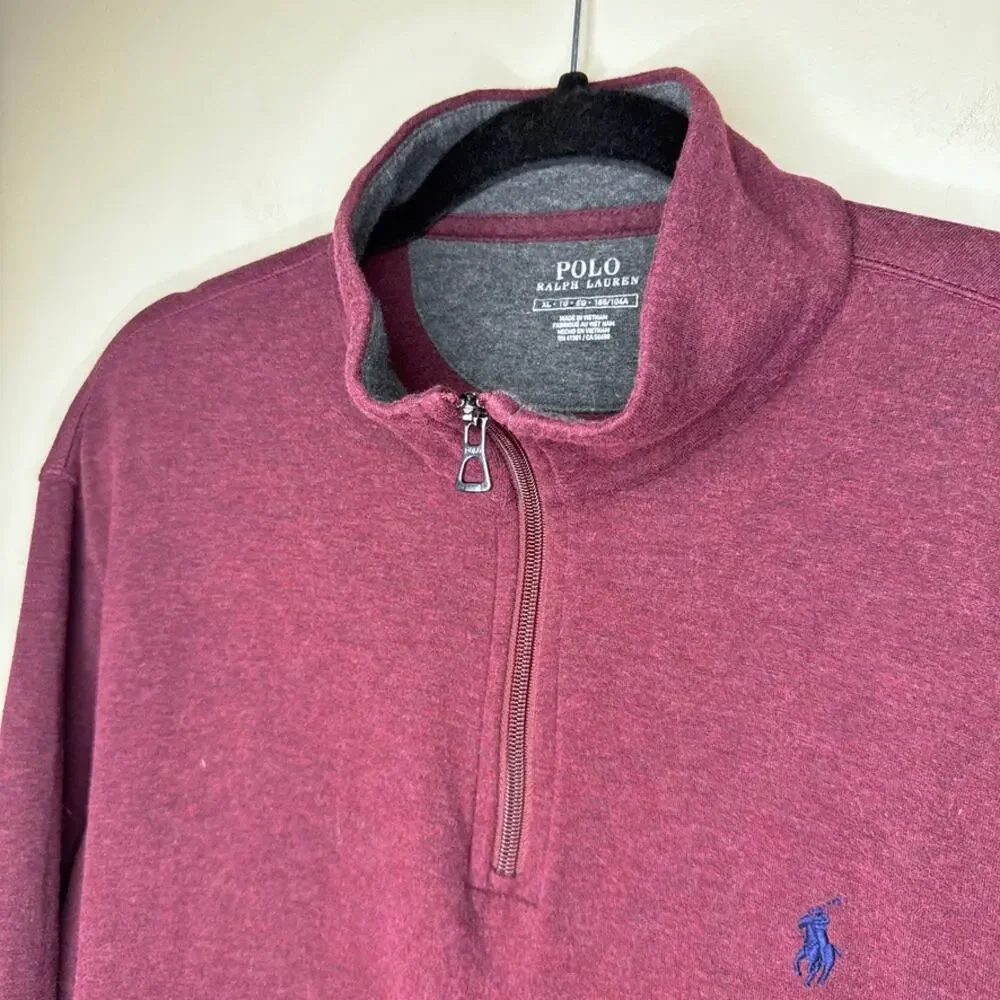 Polo Ralph Lauren Luxury Jersey Quarter-Zip Pullover‎ Burgundy Size XL